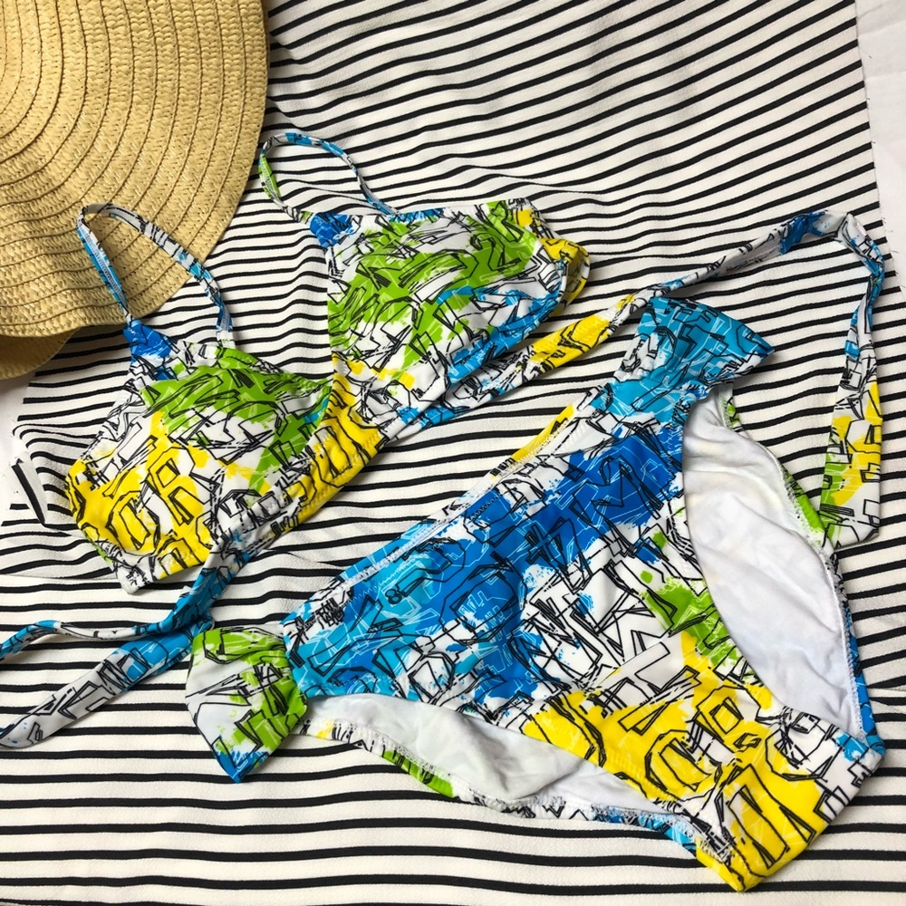 NEW Pixie Pier Wrap Bikini Green Blue Yellow Sz 10